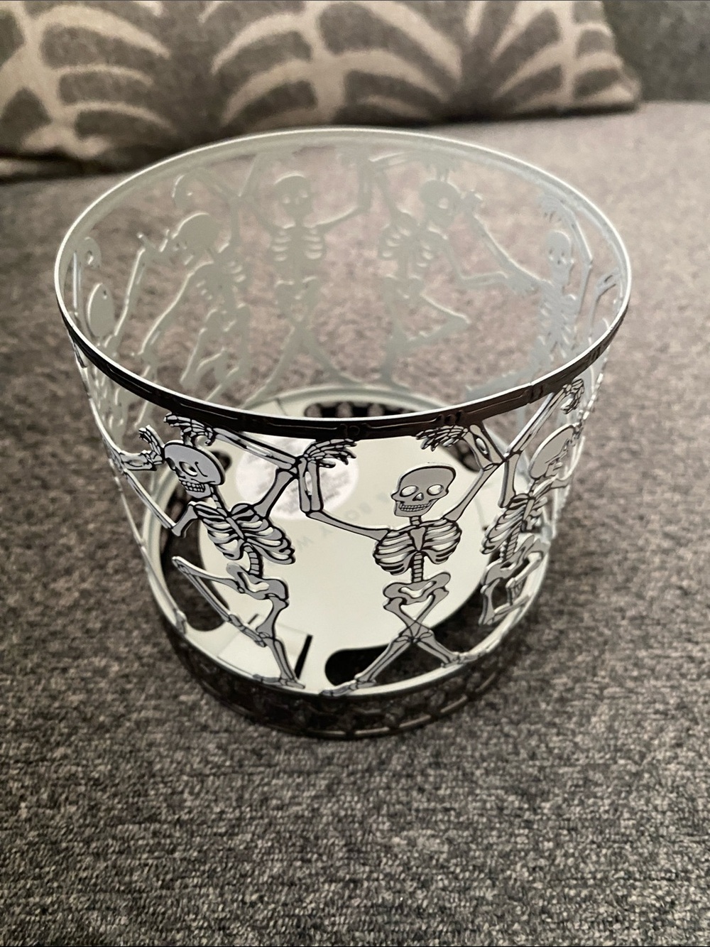 Silver Skeleton Glass Candle Holder Glows in the Dark